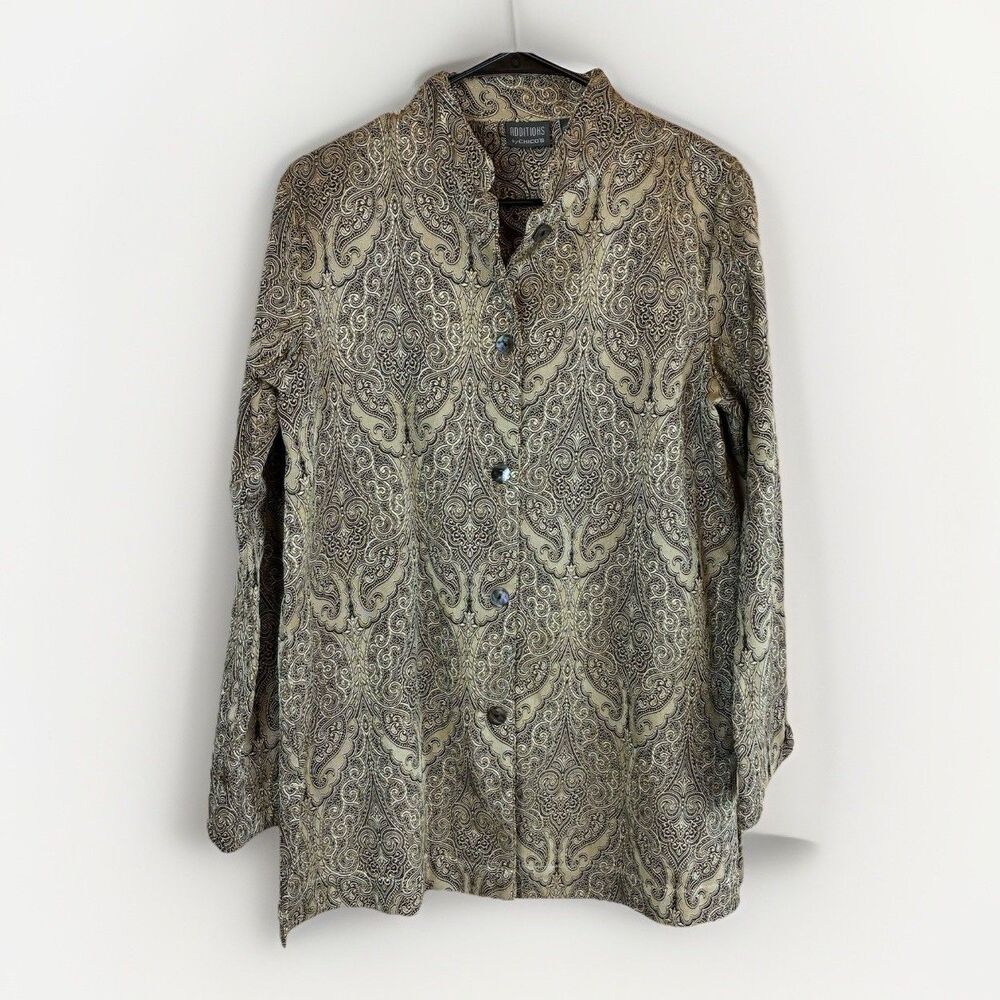 Additions By Chicos Women’s Gold Paisley Jacket Blazer Button Down Size 1(8-10)